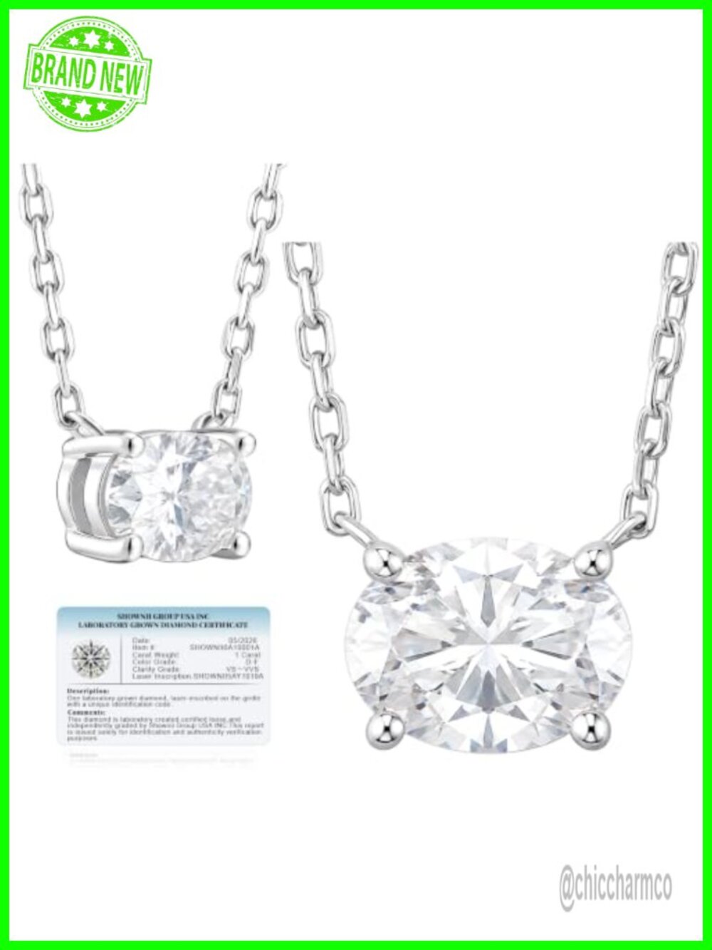 1CT Lab Grown Diamond Oval Pendant Necklace 14k Gold Plated S925